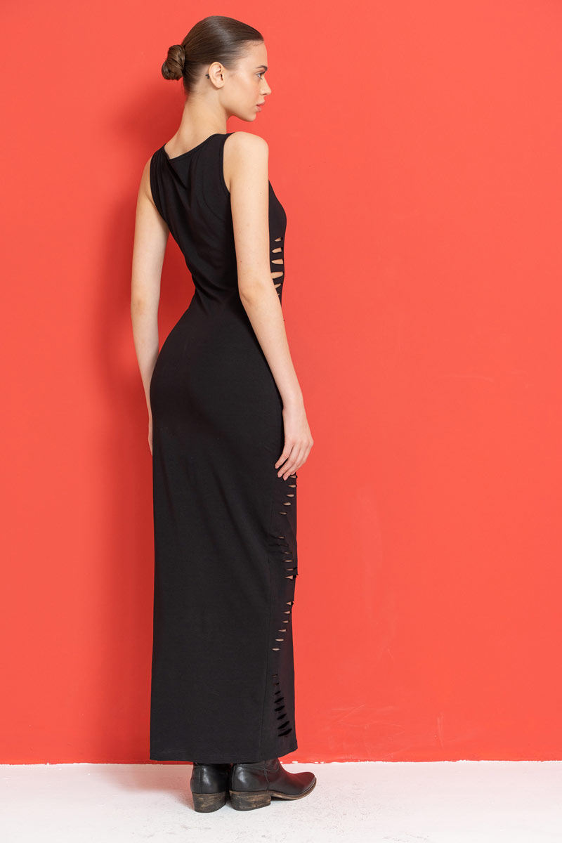 Black Slit-Design Sleeveless Maxi Dress