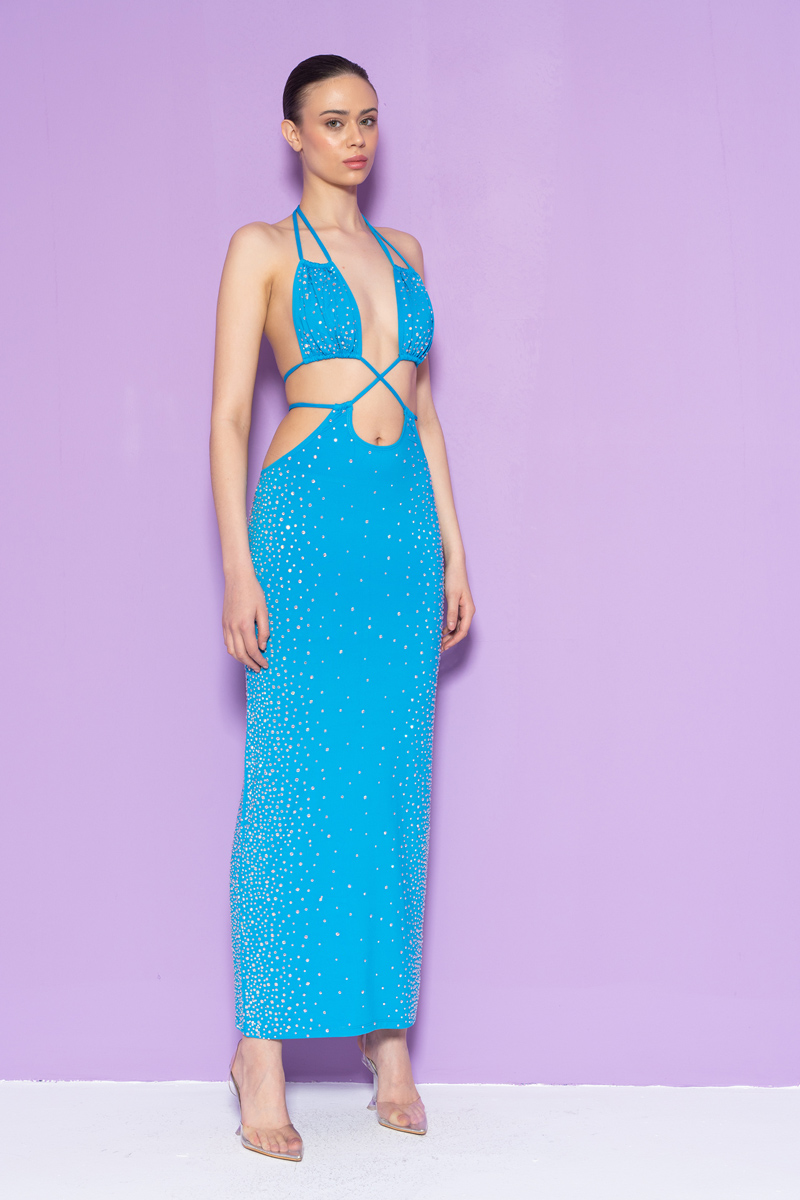 Wholesale Aqua Strappy Cut Out Maxi Dress