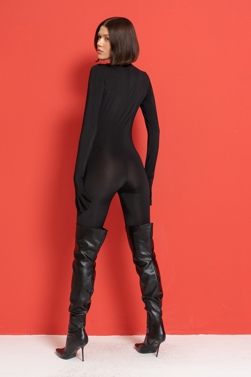 Wholesale Black Footed Catsuit with Gloves