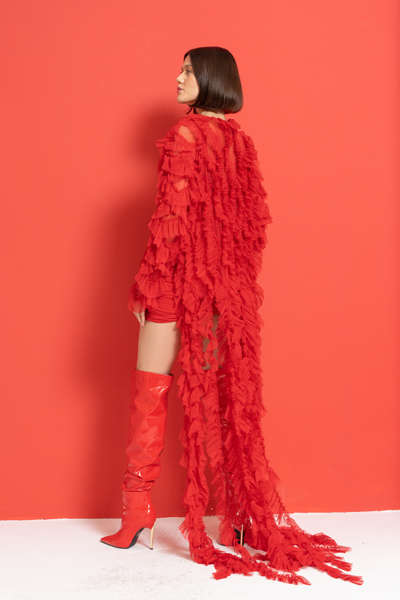 Red Shirred Cami Mini Dress