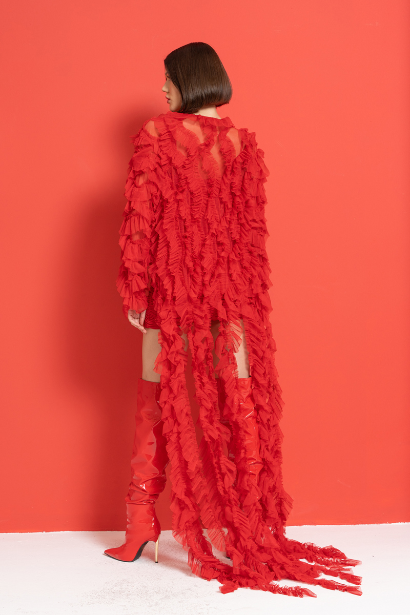 Wholesale Red Shirred Cami Mini Dress