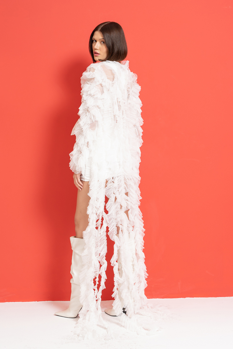 Offwhite Мини-платье с несколькими завязками и рюшами