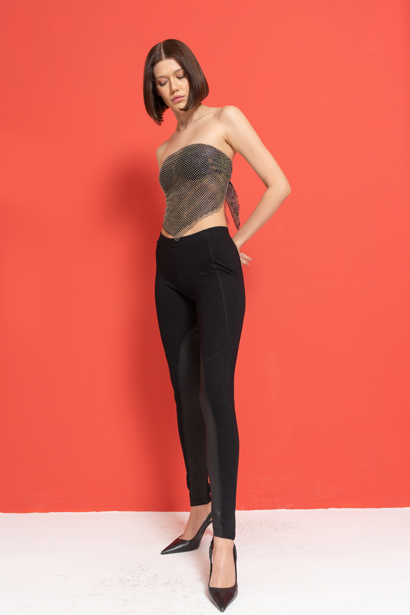 Black Contrast-Trim Leggings