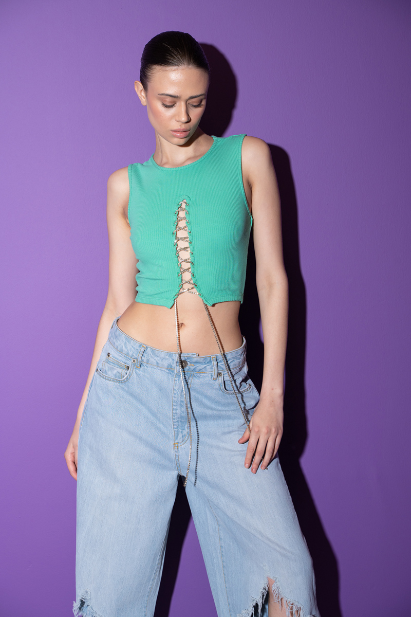 оптовая New Green Chain-Front Cropped Top