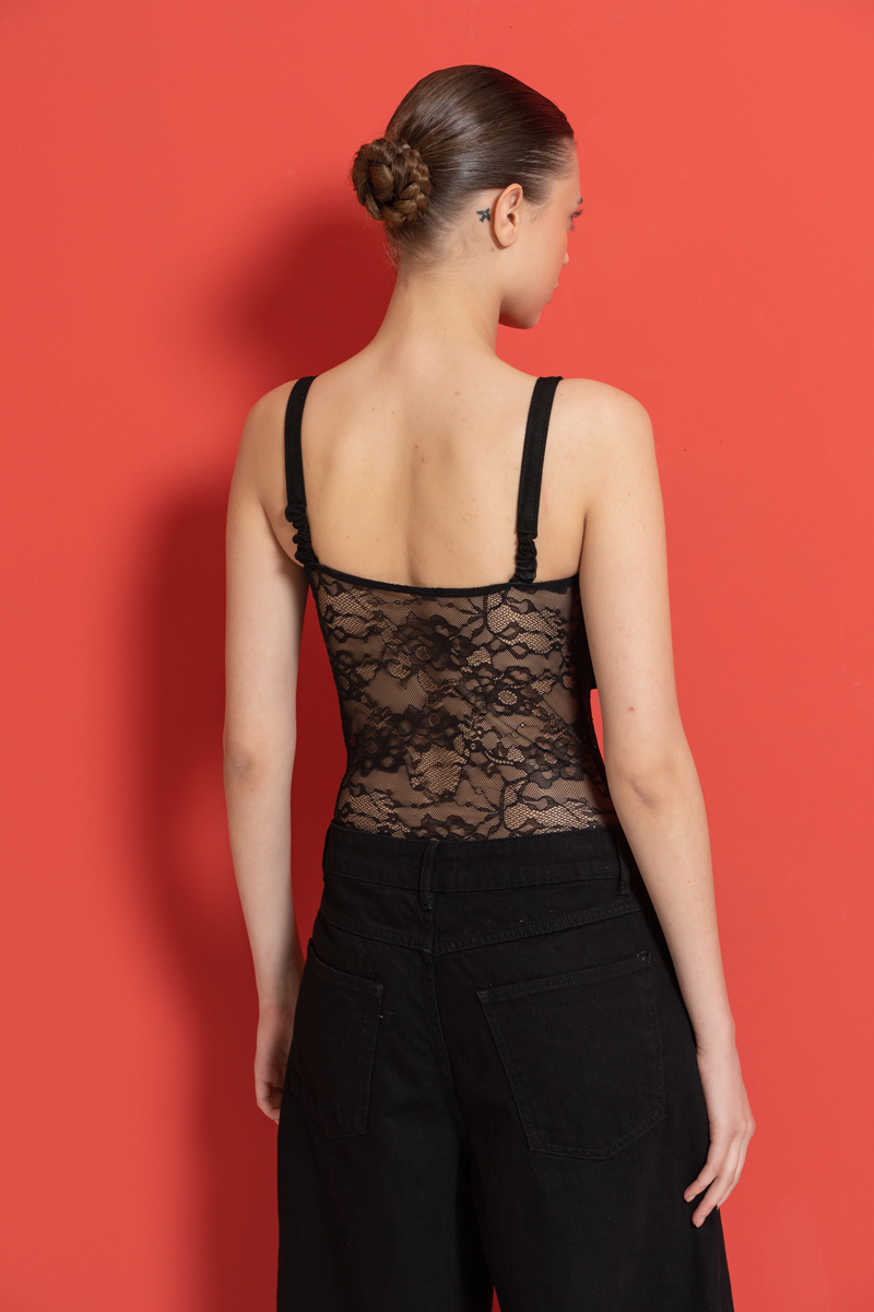 Black Cami Lace Bodysuit with Pockets