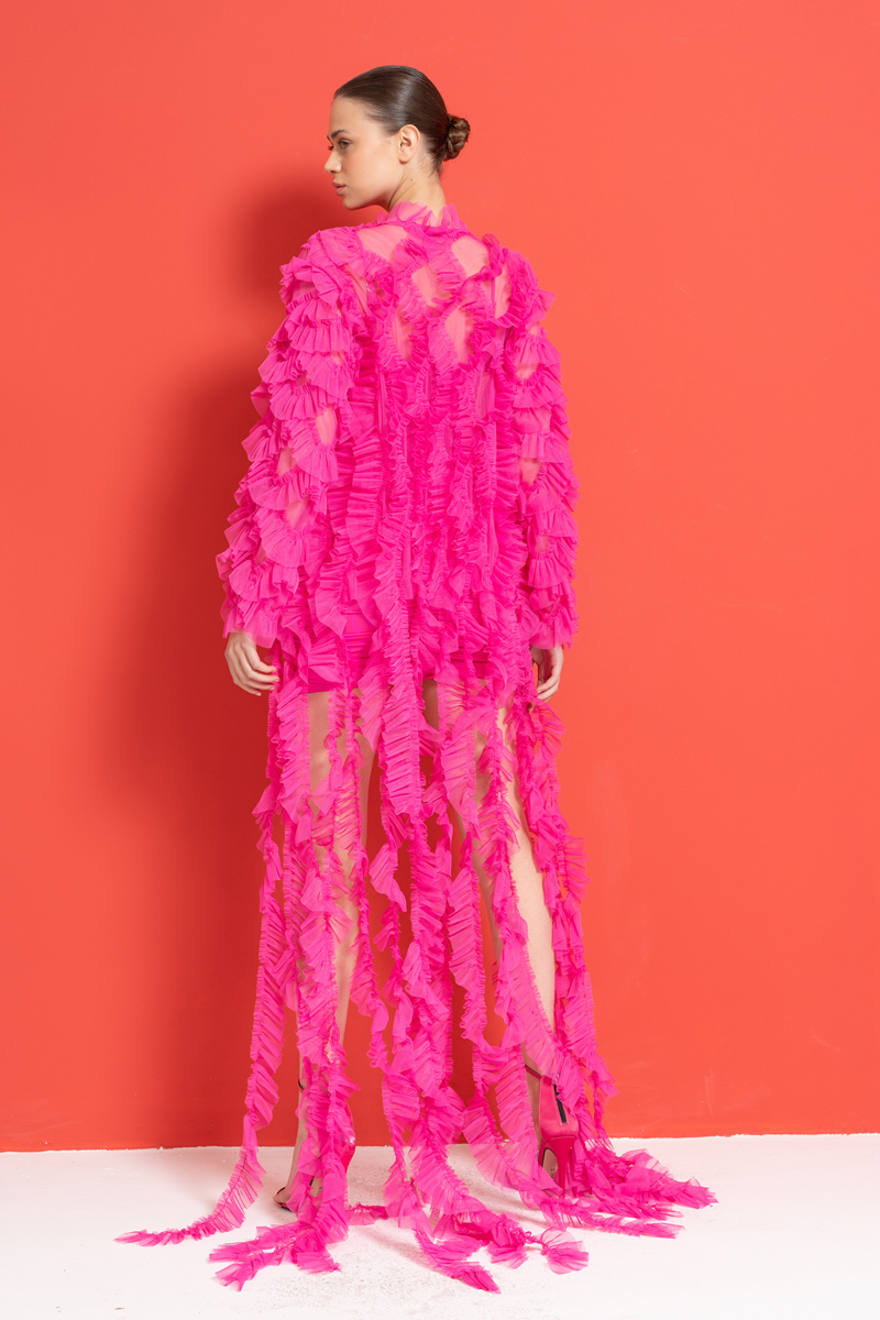 New Fuschia Shirred Cami Mini Dress