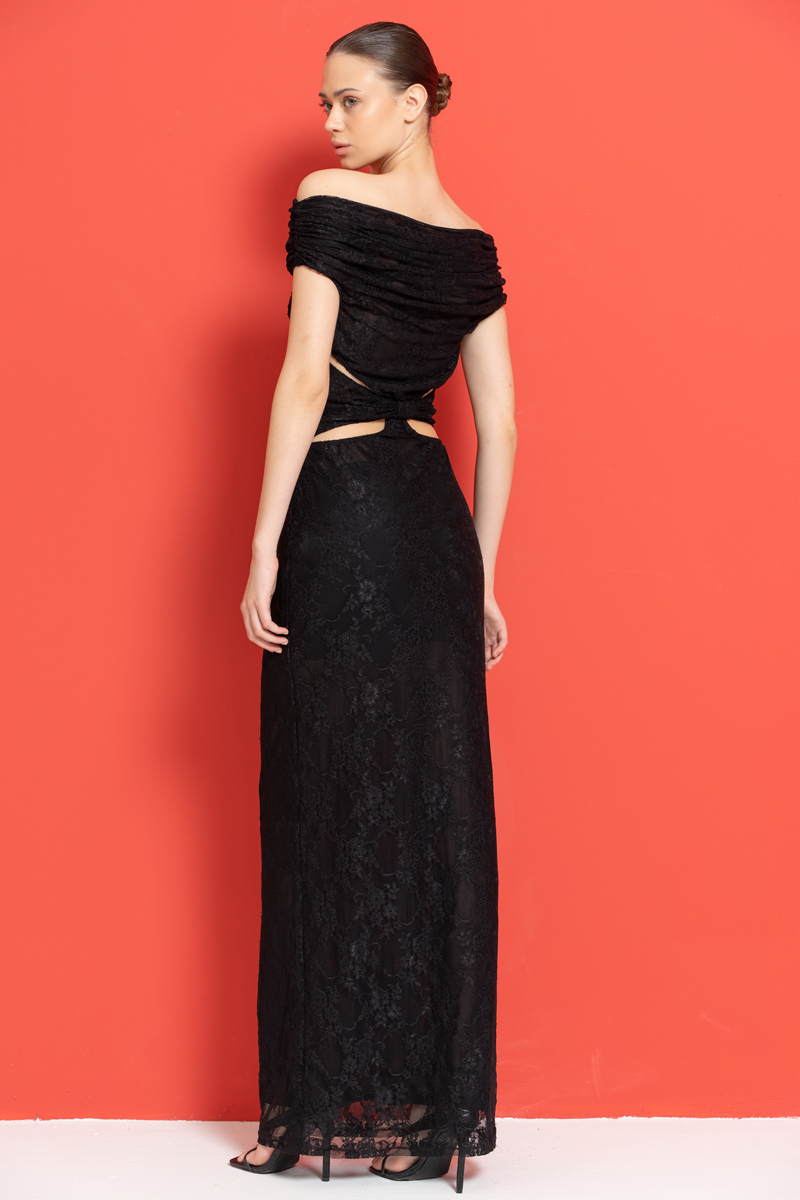 черный Off-the-Shoulder Lace Maxi Dress