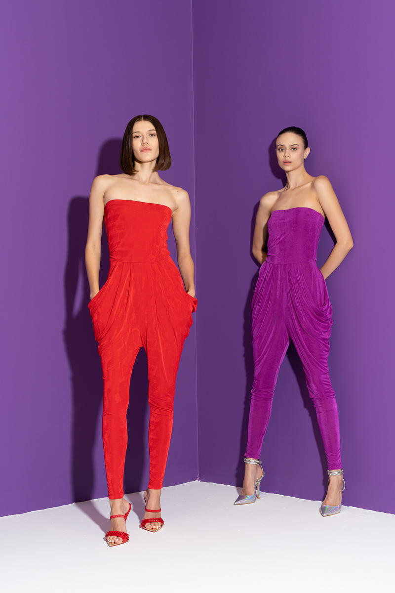 Wholesale Magenta Pleated Tube Jumpsuit with Pockets