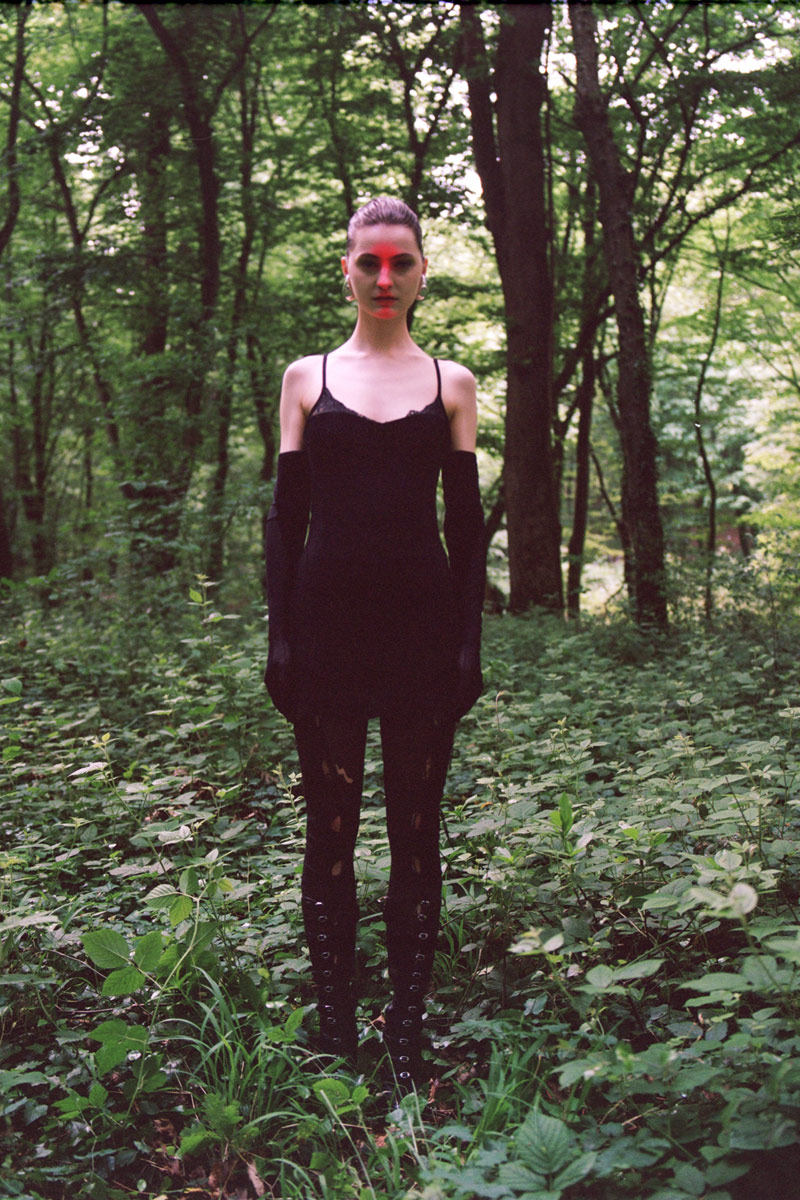 Black Padded Lace-Insert Mini Dress