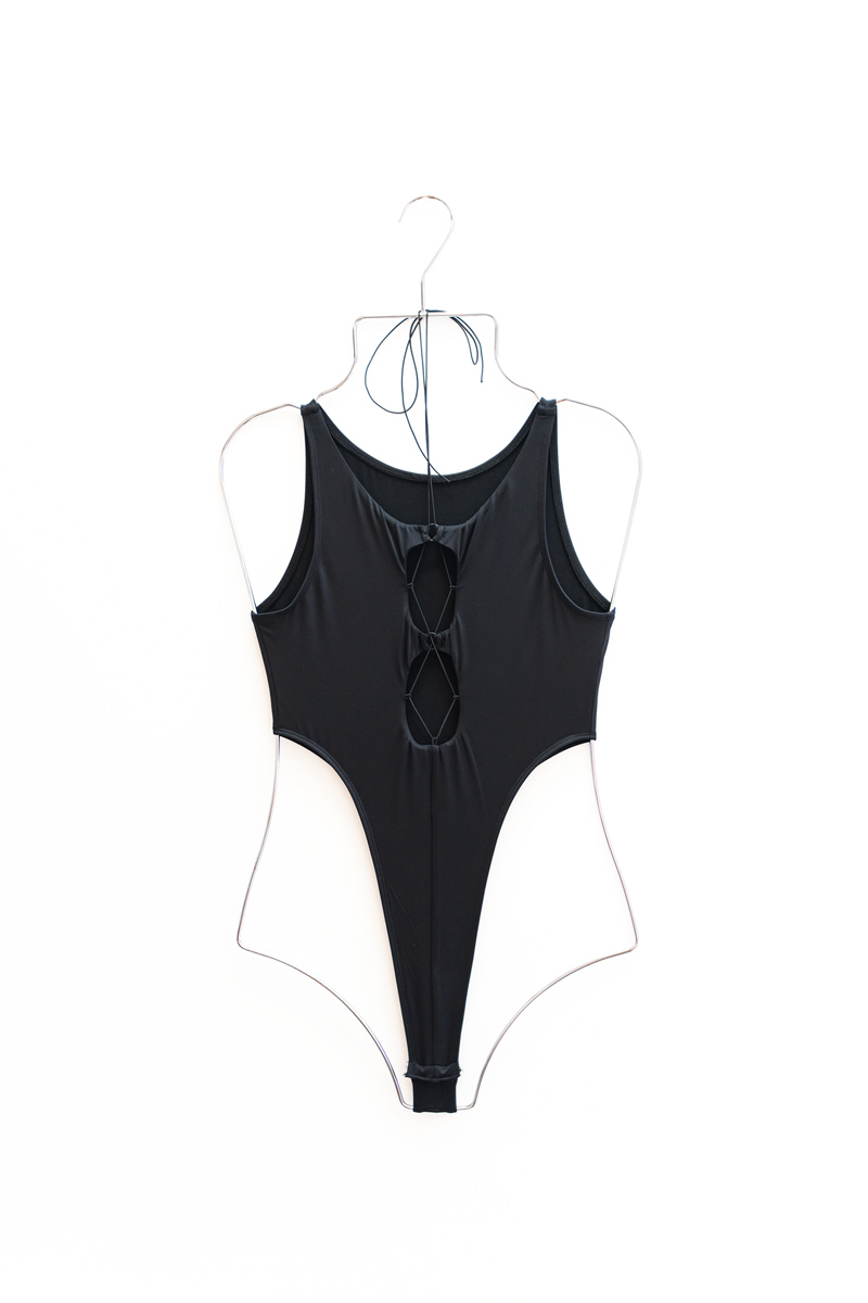 Wholesale Black Cut Out Front Snap-Crotch Bodysuit