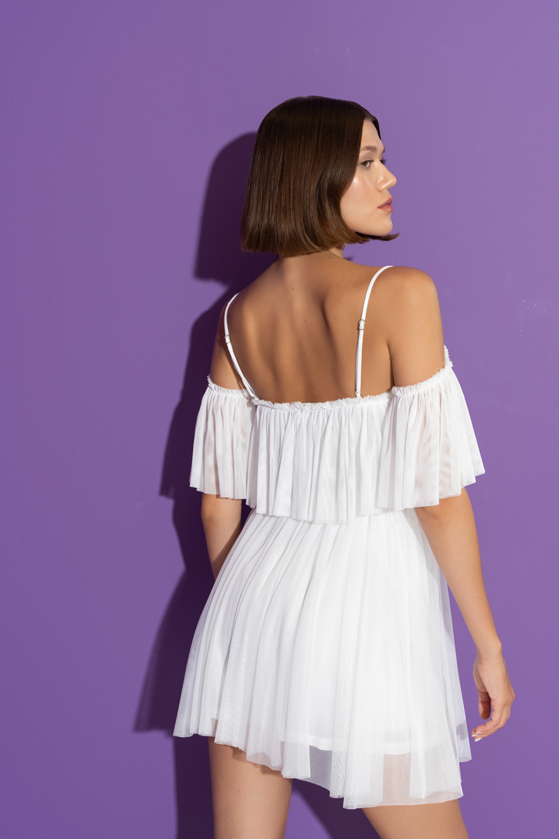 Offwhite Off-the-Shoulder Cami Tulle Dress