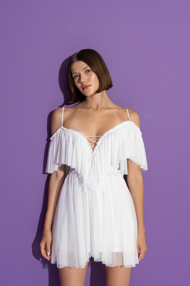 оптовая Offwhite Off-the-Shoulder Cami Tulle Dress