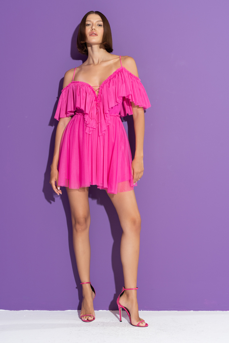 оптовая New Fuschia Off-the-Shoulder Cami Tulle Dress