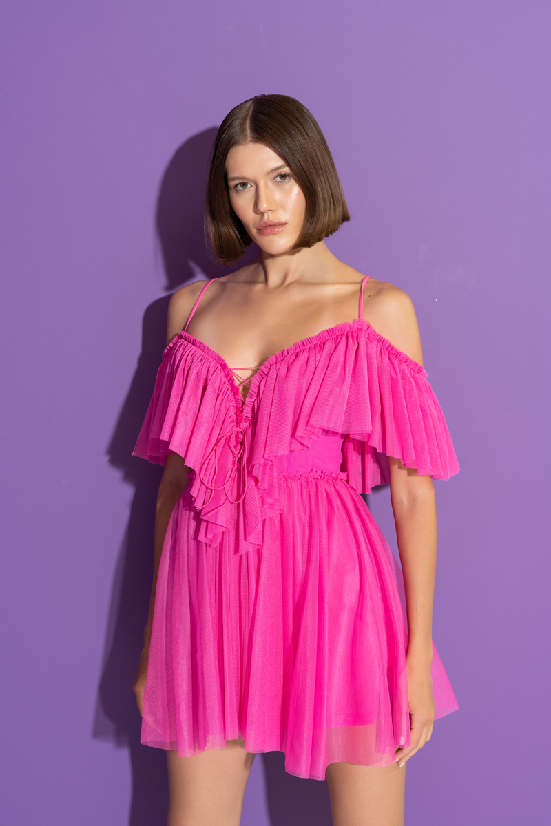 оптовая New Fuschia Off-the-Shoulder Cami Tulle Dress