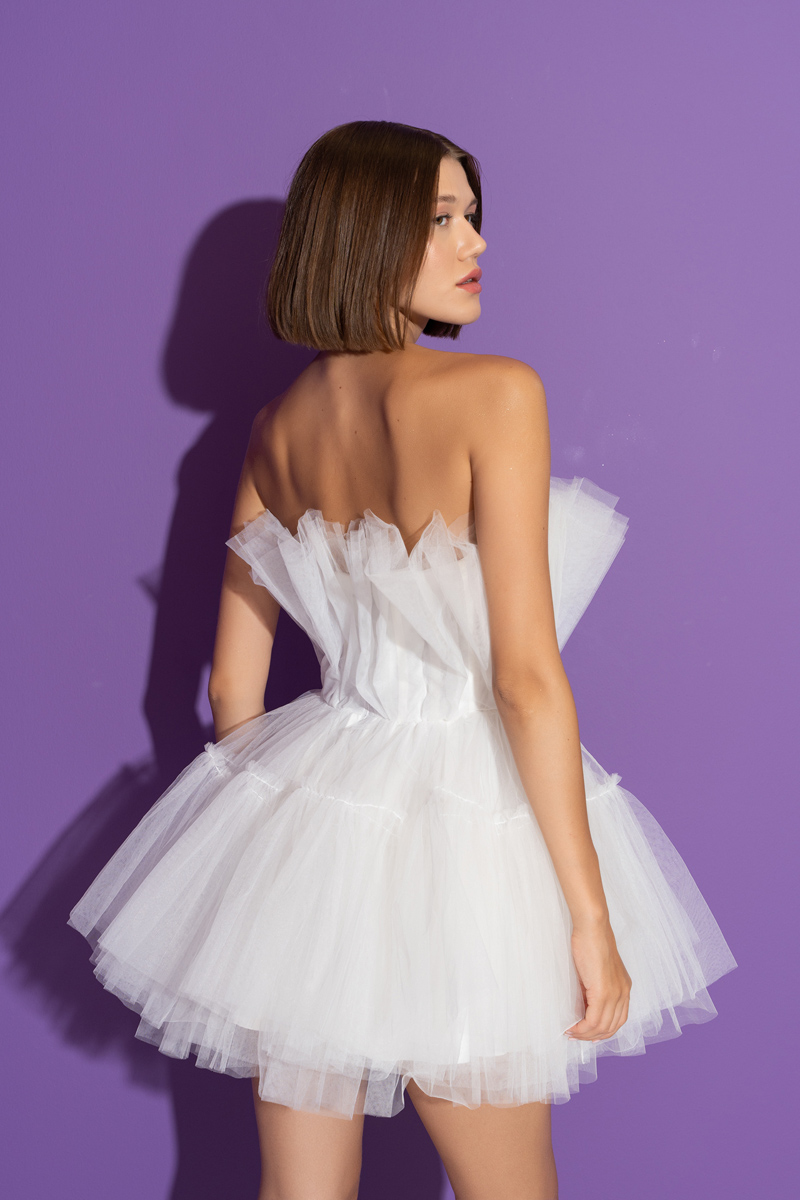 Wholesale Offwhite Off The Shoulder Mini Tulle Dress