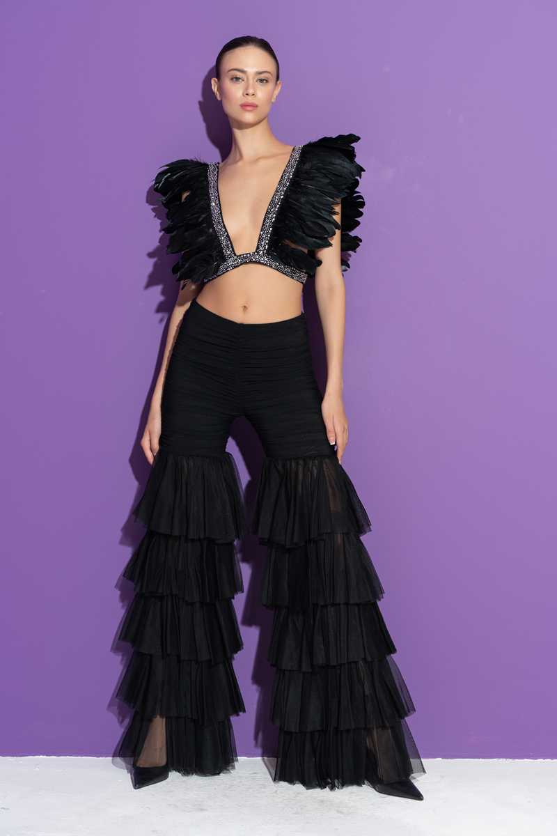 Black Tiered Ruffle Tulle Pants