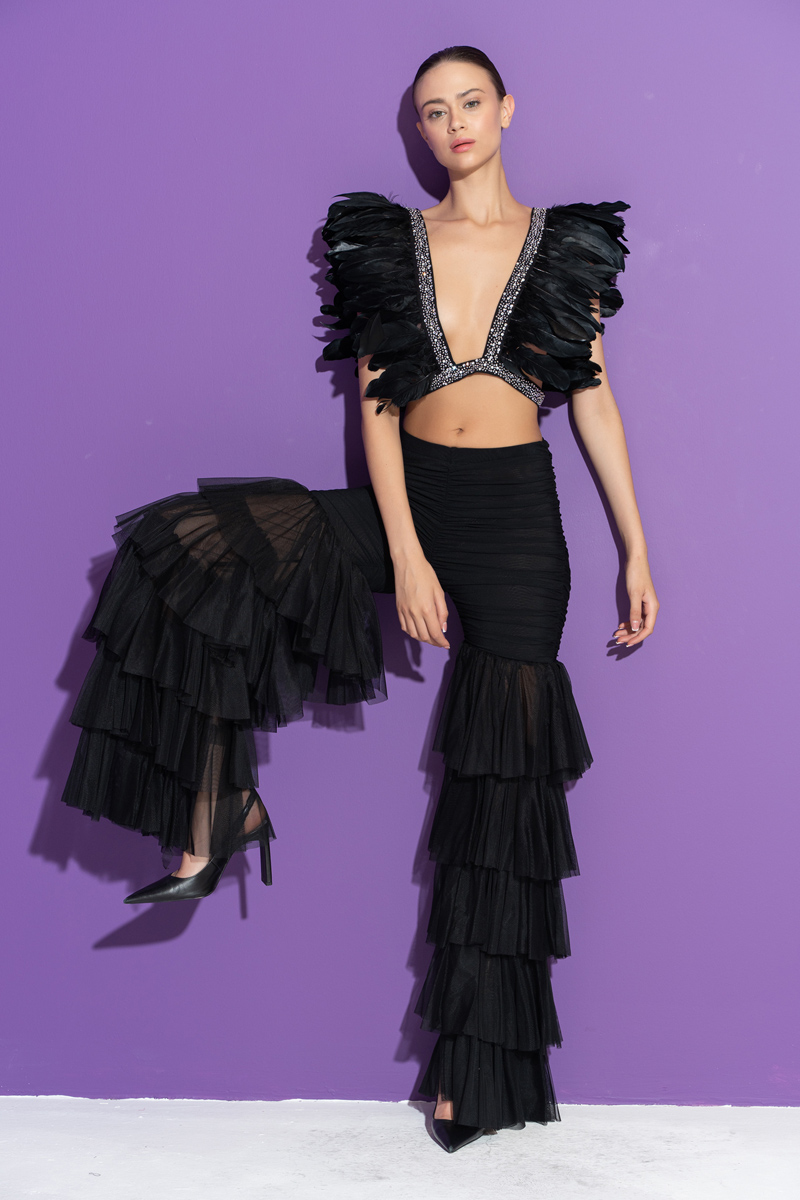 Black Tiered Ruffle Tulle Pants