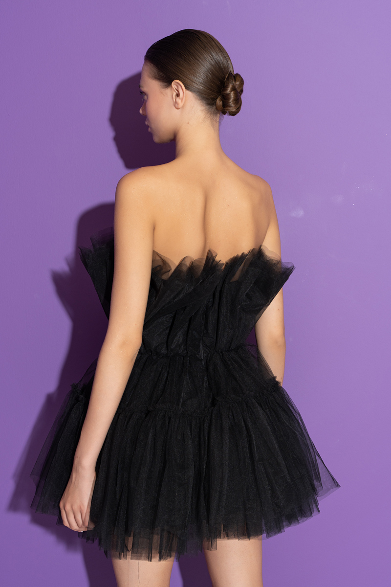 Black Off The Shoulder Mini Tulle Dress