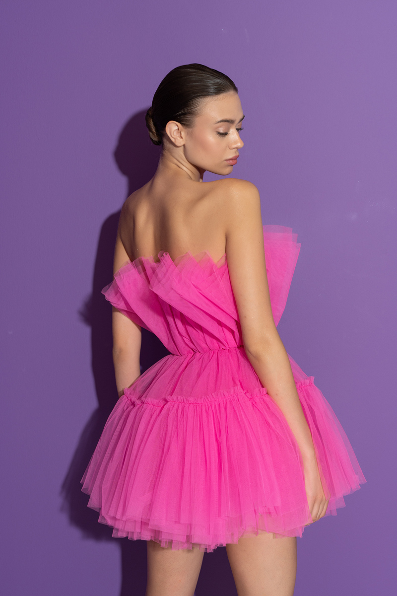 New Fuschia Off The Shoulder Mini Tulle Dress