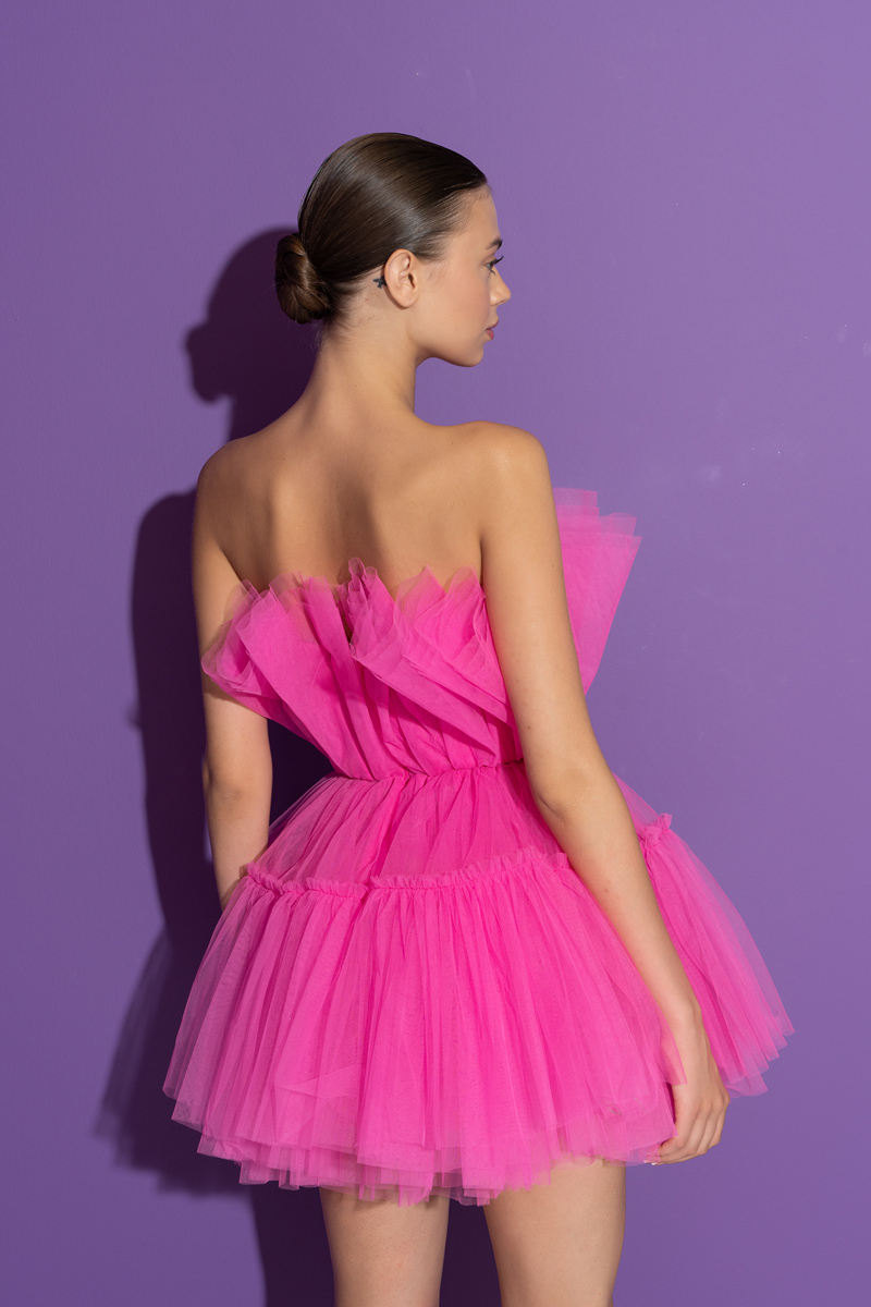 New Fuschia Off The Shoulder Mini Tulle Dress