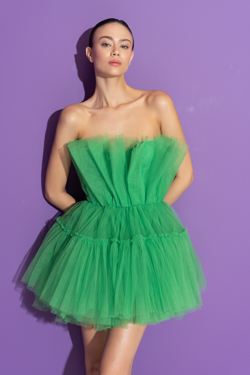 Wholesale Kelly Green Off The Shoulder Mini Tulle Dress