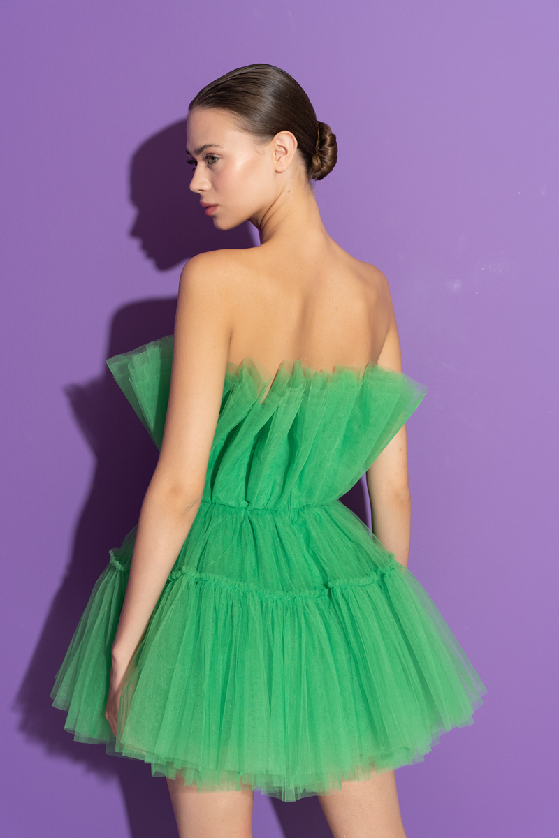 Kelly Green Off The Shoulder Mini Tulle Dress