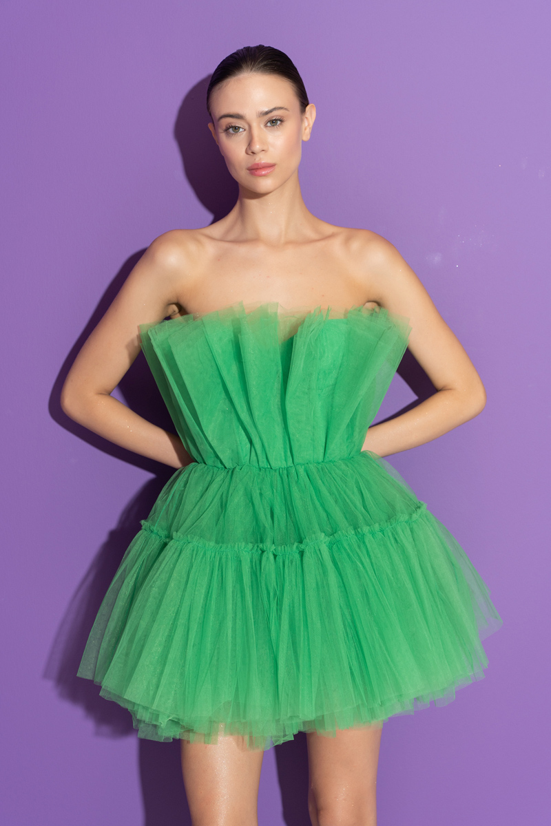 Wholesale Kelly Green Off The Shoulder Mini Tulle Dress