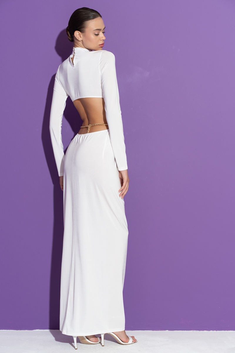 Offwhite Cut Out Chain Waist Maxi Dress