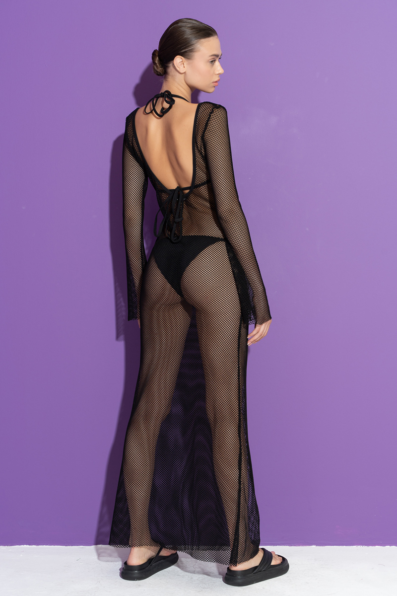 Wholesale Black Net Dress with Triangle Bikini Set