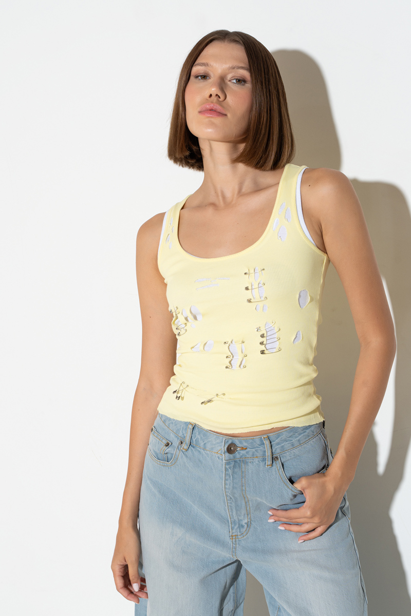 Wholesale Yellow Distressed Tank Top