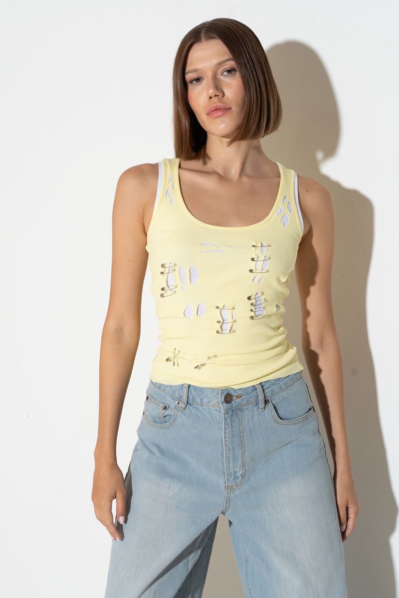 Wholesale Yellow Distressed Tank Top