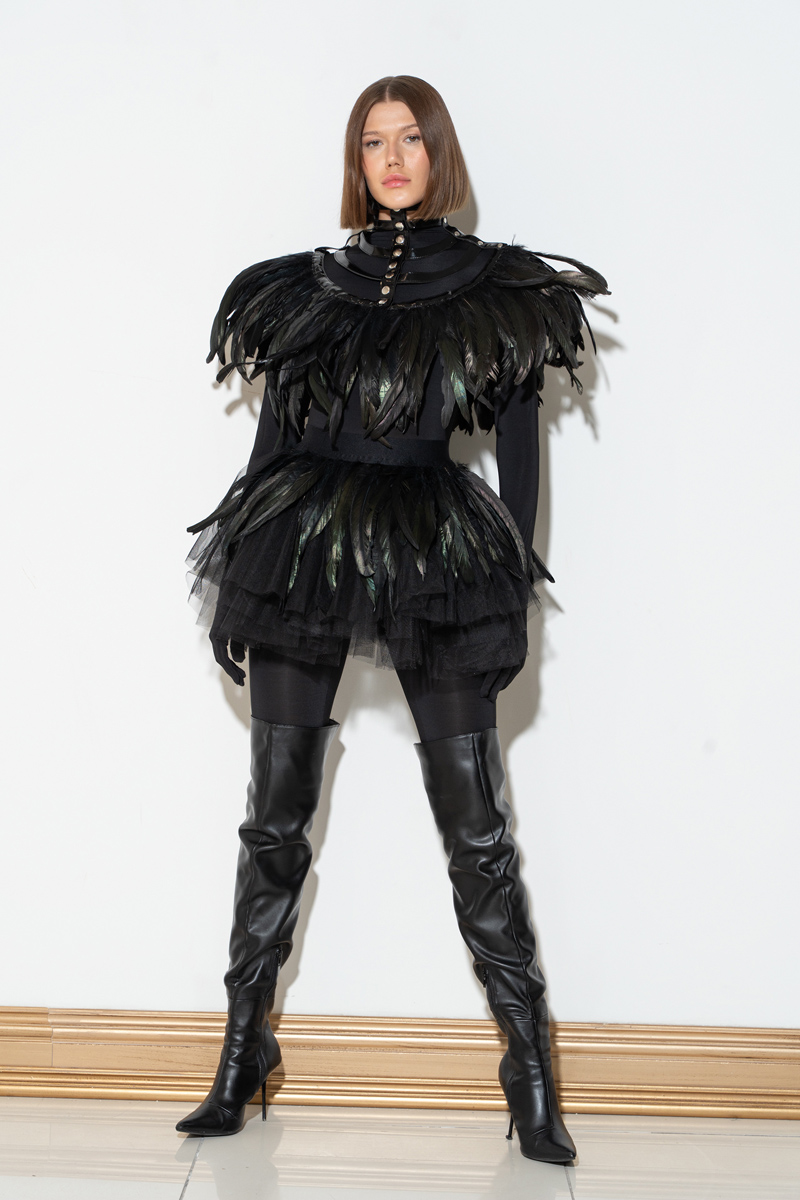 Feather Black Tulle Mini Skirt