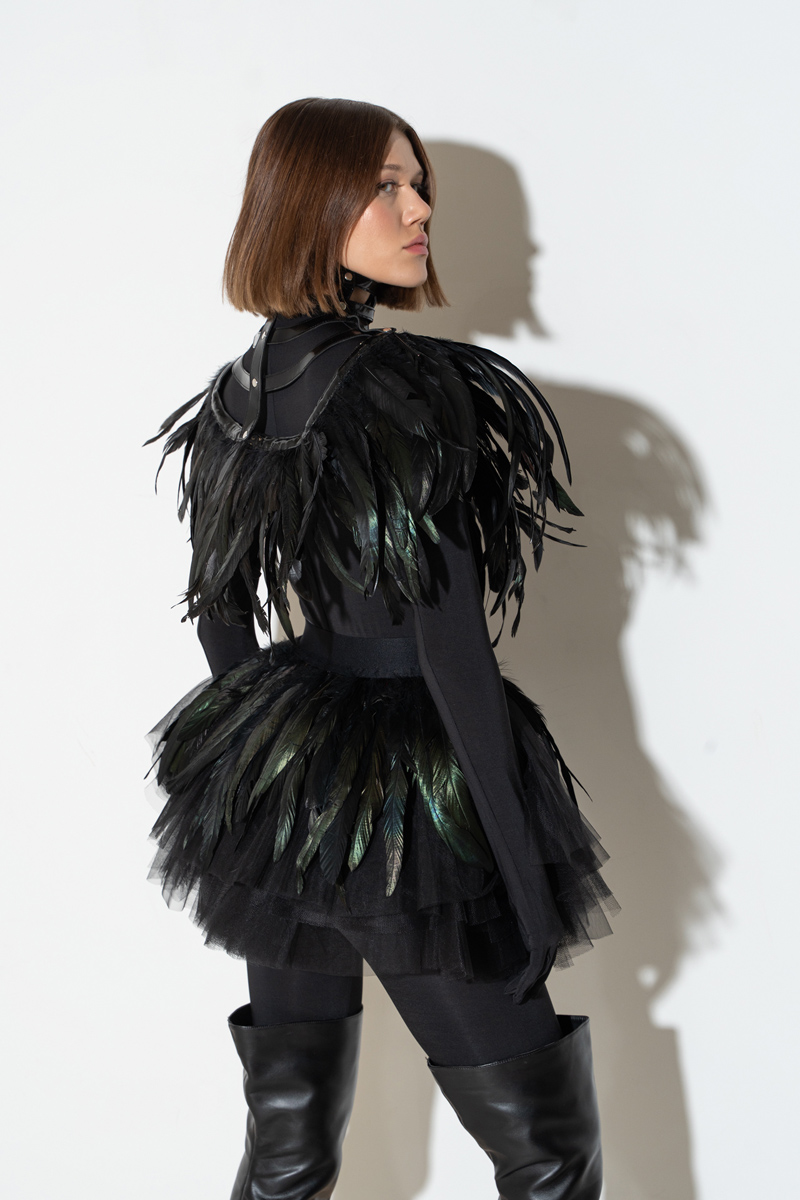 Wholesale Feather Black Tulle Mini Skirt
