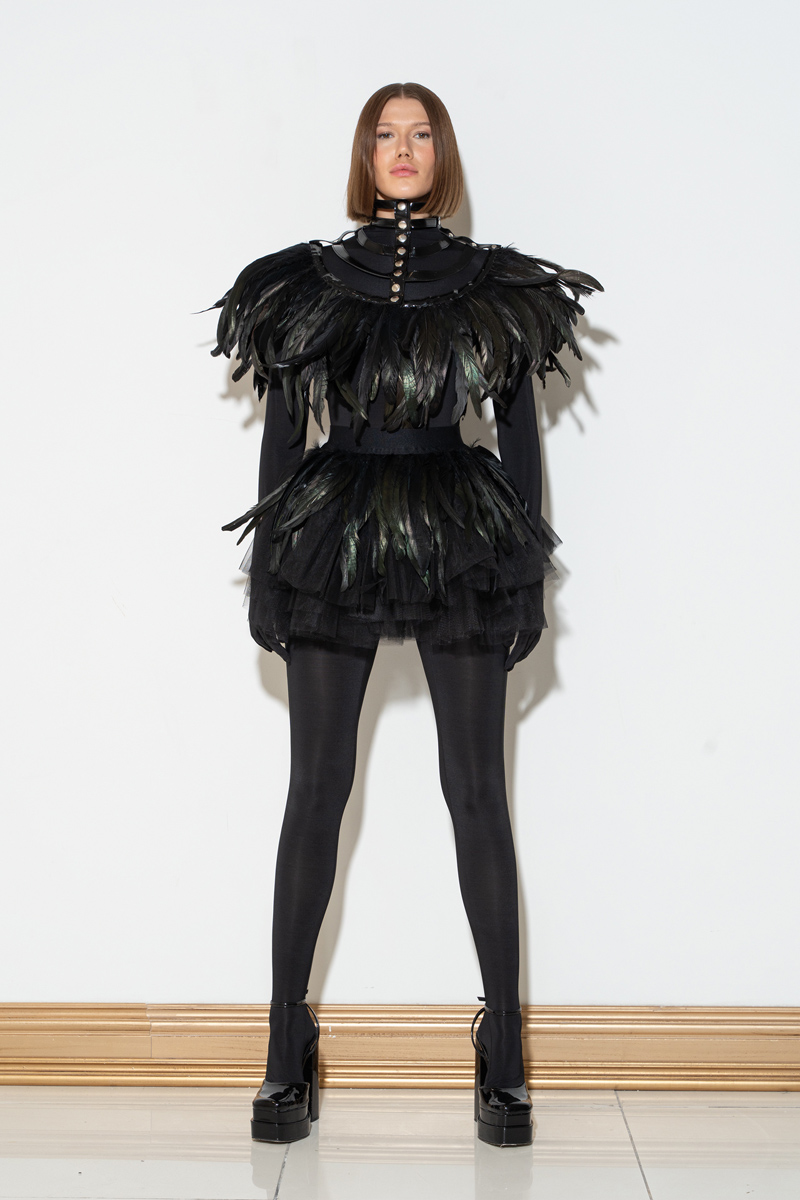 Wholesale Feather Black Tulle Mini Skirt