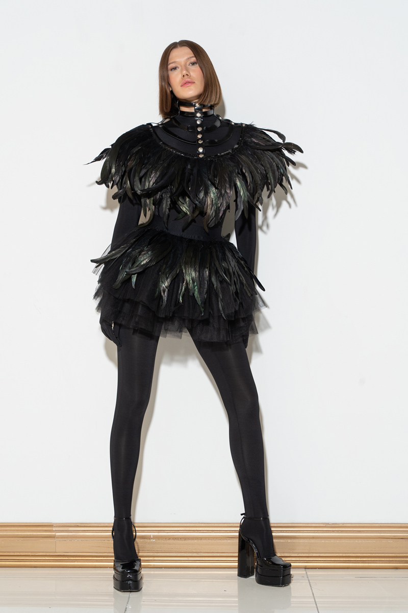 Feather Black Tulle Mini Skirt