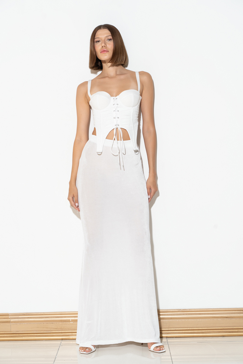 Wholesale Offwhite Elastic Waistband Maxi Skirt