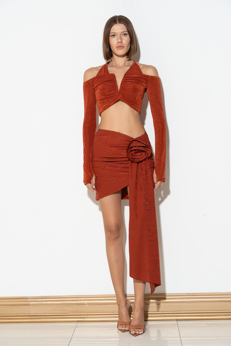 CİNNAMON Rose-Accent Shirred Skirt
