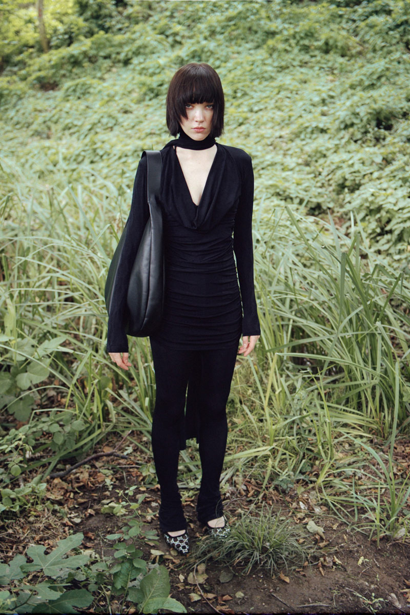 Black Cowl-Neck Top & Pants with Skirt
