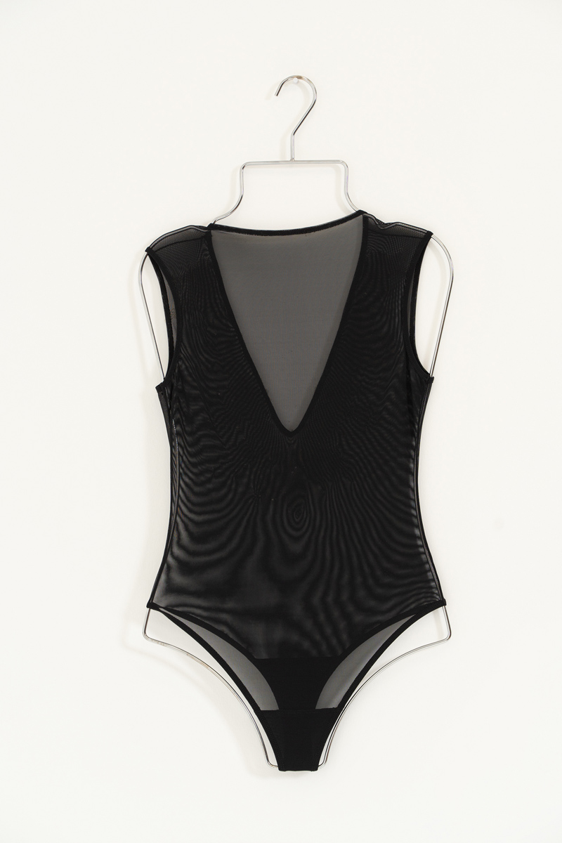 Black V-Neck Embellished Bodysuit