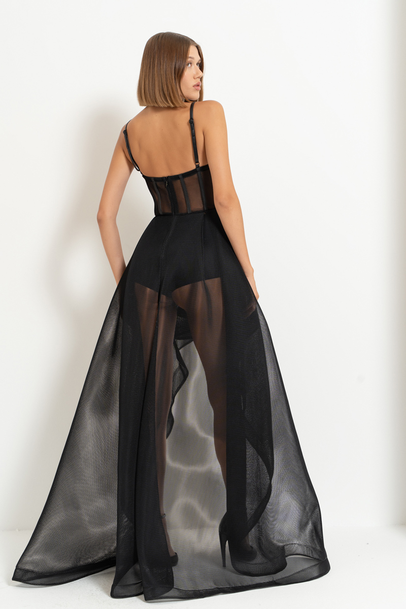 Black High-Low Tulle Dress with Interior Skirt