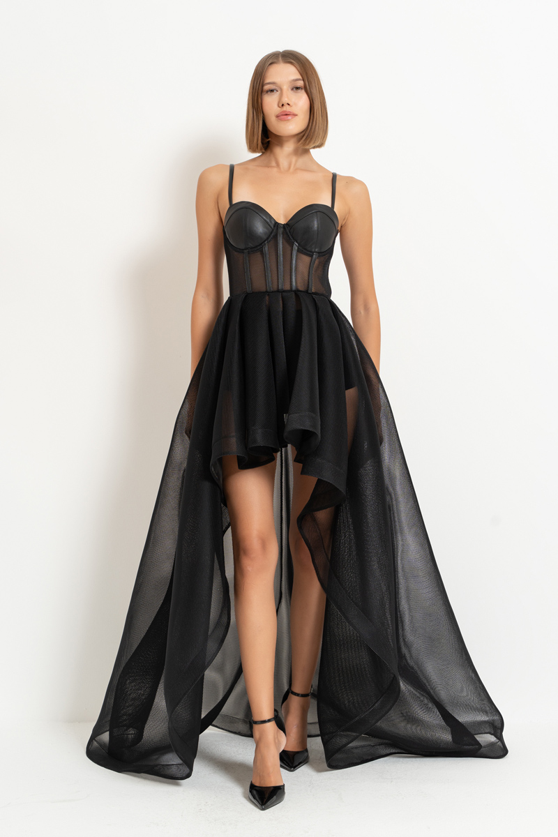 Black High-Low Tulle Dress with Interior Skirt