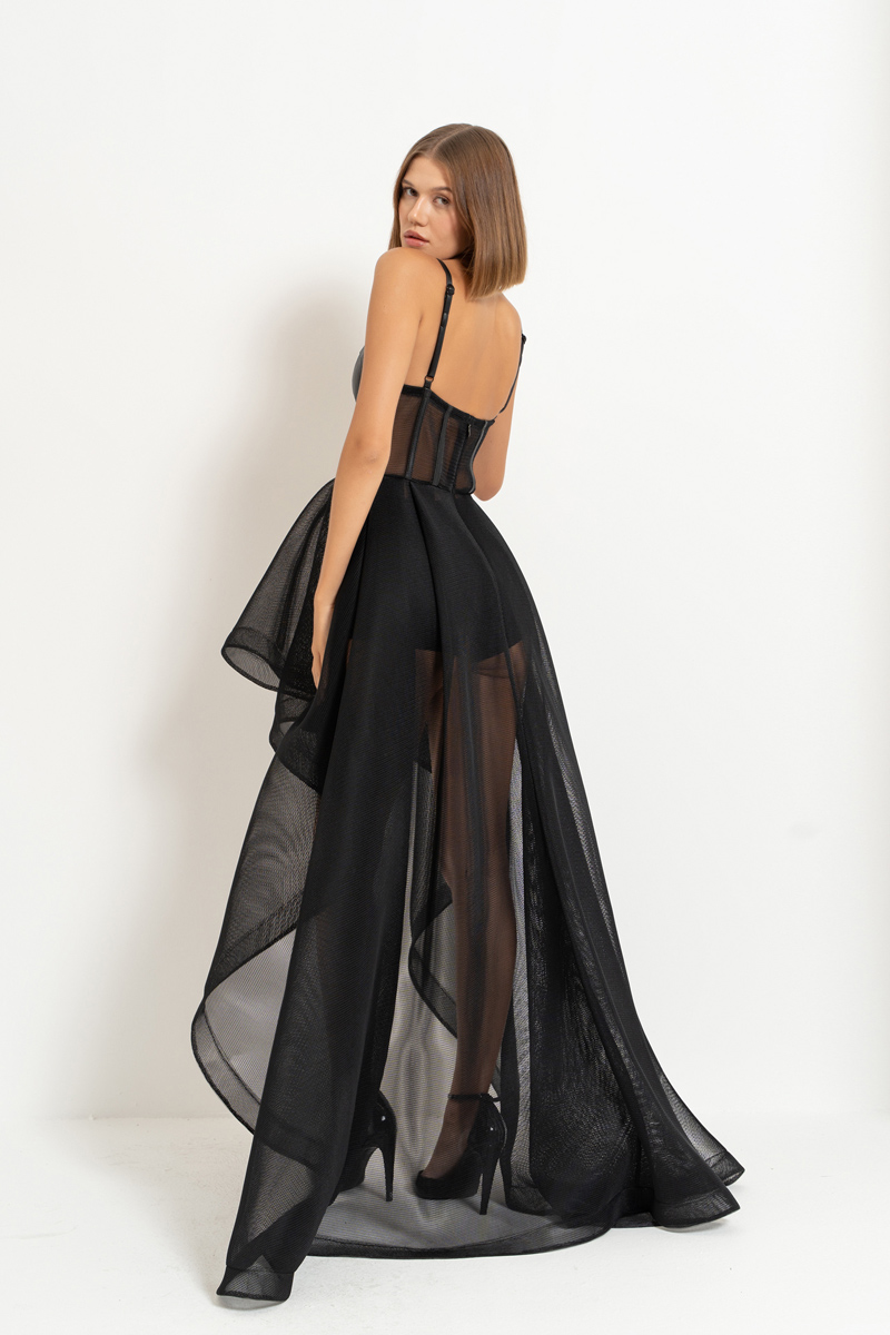 Black High-Low Tulle Dress with Interior Skirt