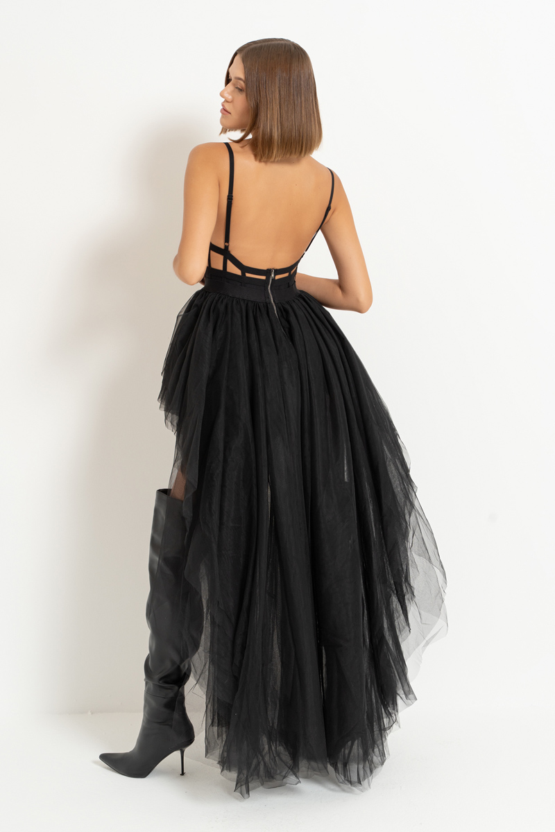 Black Vinyl-Top Dress with Tutu Skirt