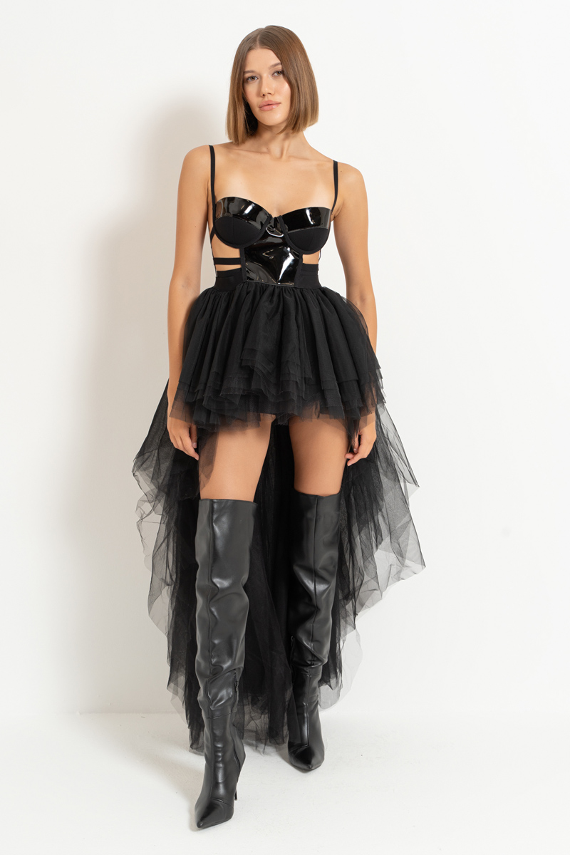 Black Vinyl-Top Dress with Tutu Skirt