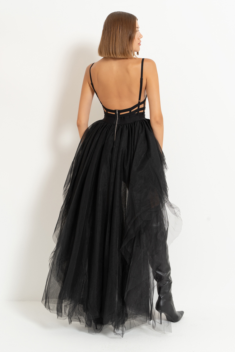 Black Vinyl-Top Dress with Tutu Skirt