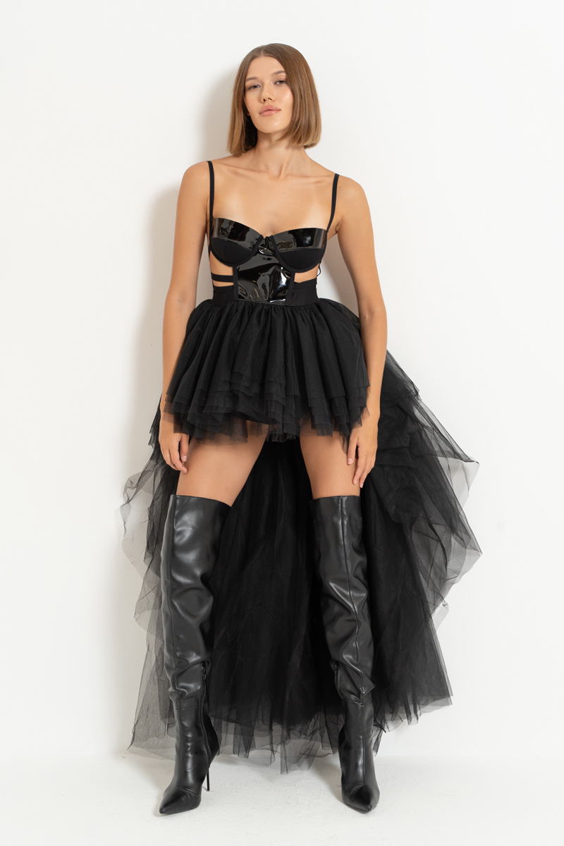 Black Vinyl-Top Dress with Tutu Skirt