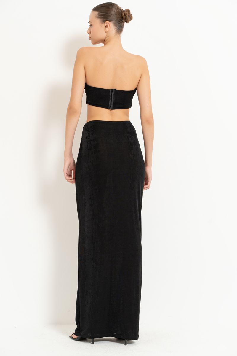 Black V-Wire Bandeau & Maxi Skirt Set