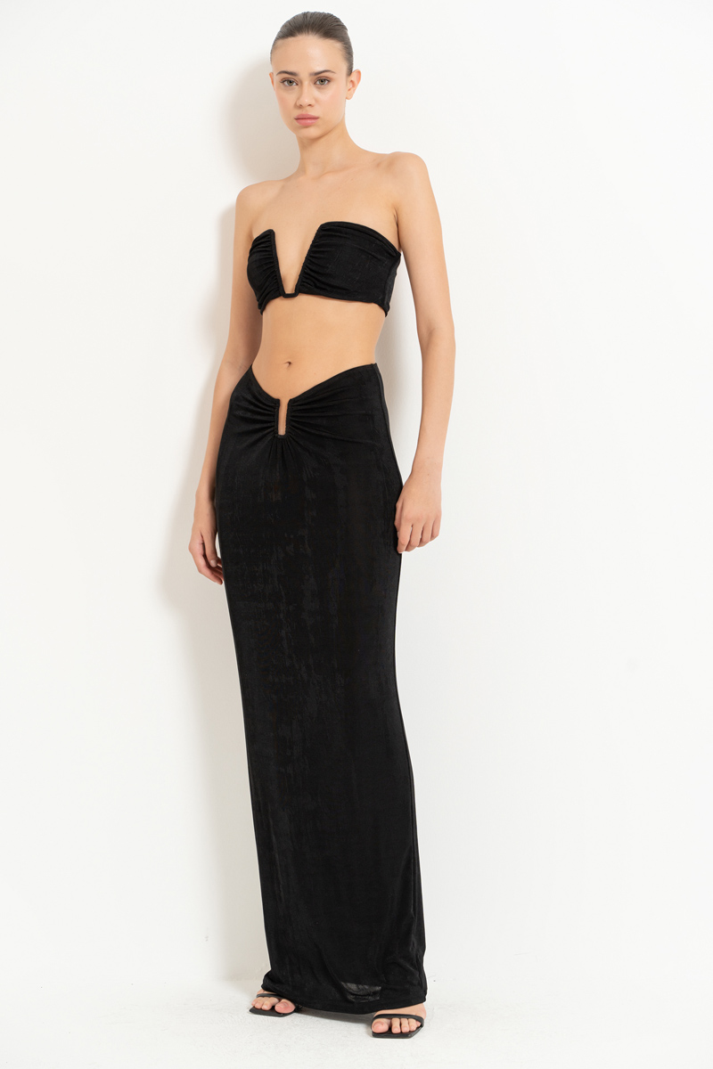 Wholesale Black V-Wire Bandeau & Maxi Skirt Set