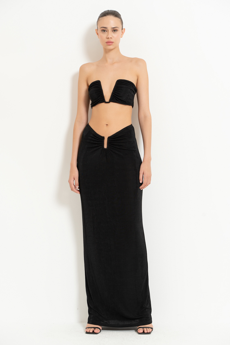 Wholesale Black V-Wire Bandeau & Maxi Skirt Set