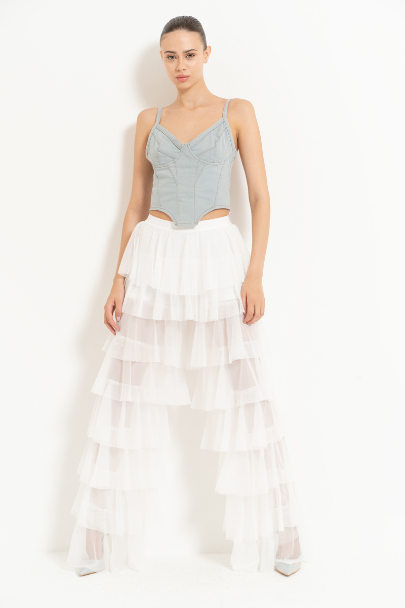Tiered Tulle Pants in Offwhite
